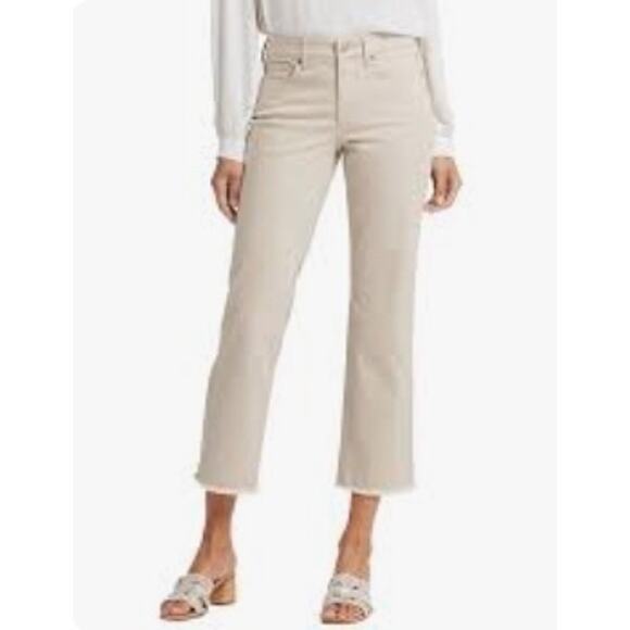 NYDJ Women’s 6 Tan Wide Leg Capri Pants Fray Hem Stretch Lightweight Denim NWT - Picture 1 of 7
